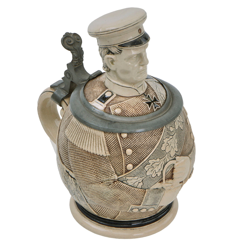Original Imperial German WWI Era Portly Character Helmuth Von Moltke the Elder Stein with Hinged Lid - Numbered Original Items