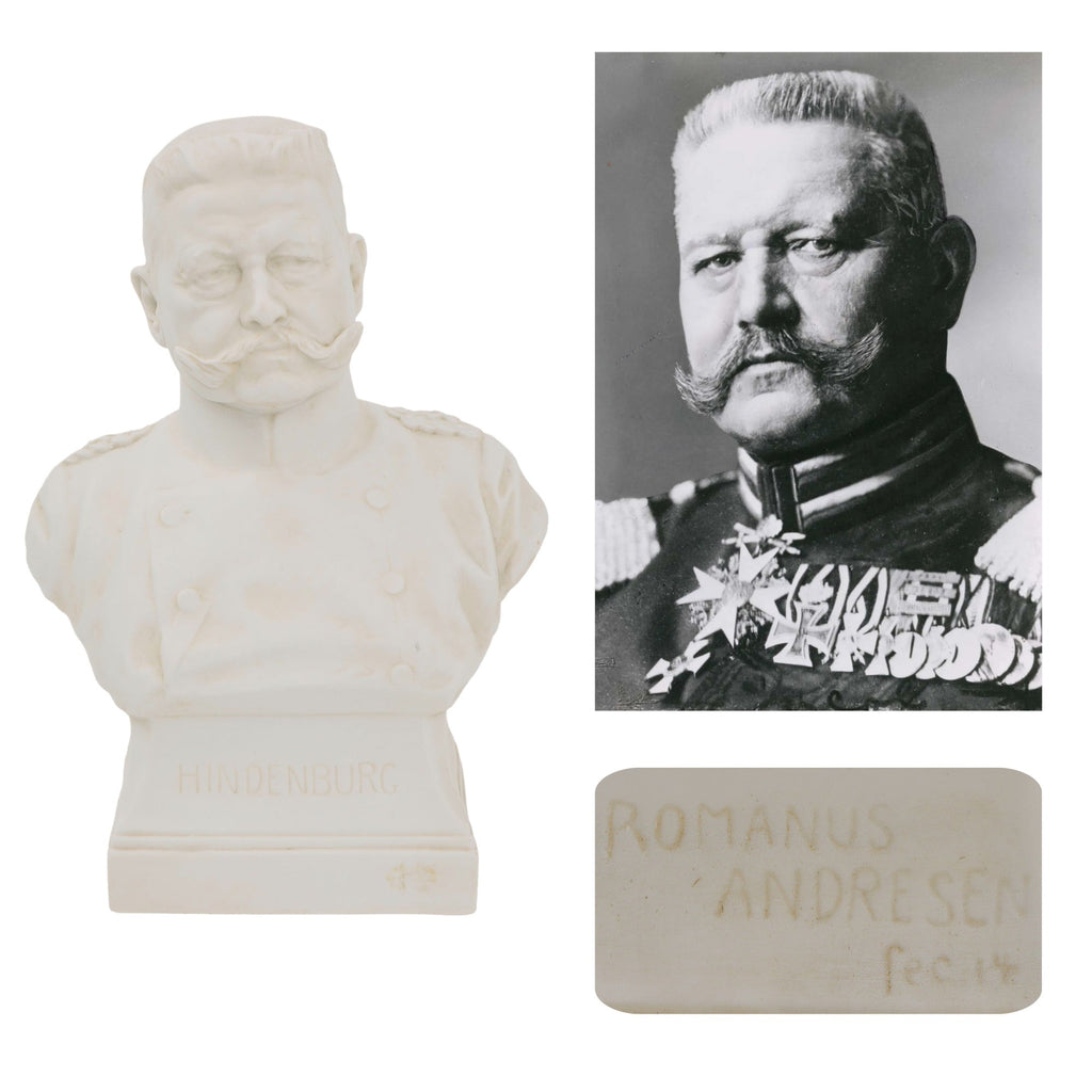 Original Imperial German WWI Ceramic Bust of Paul von Hindenburg - Marked Romanus Andresen Original Items