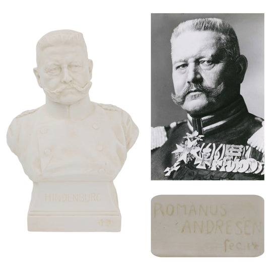 Original Imperial German WWI Ceramic Bust of Paul von Hindenburg - Marked Romanus Andresen Original Items