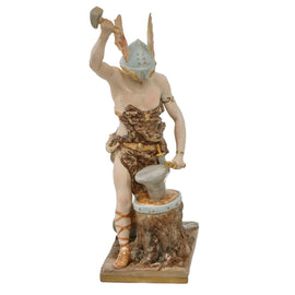 Original German WWI Era Colored Signed Porcelain Statue of Greek God Hermes - Herald of the Gods - 12 ½” Tall
