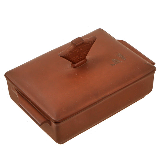 Original German WWII Era Böttger Stoneware Lidded Cigarette Box with Eagle Motif - Marked to Bemberg Advertising Dept. Original Items