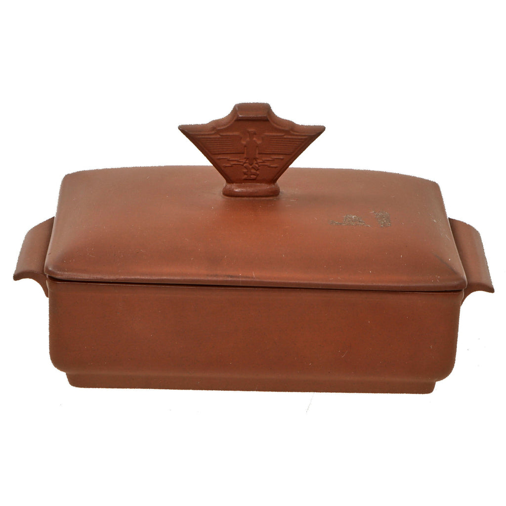 Original German WWII Era Böttger Stoneware Lidded Cigarette Box with Eagle Motif - Marked to Bemberg Advertising Dept. Original Items