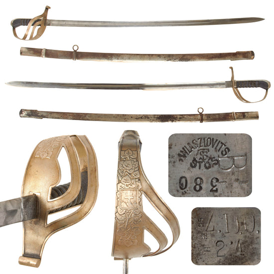 Original Slovakian Pre-WWII Army Officer’s Sword with Scabbard & Unit Markings by Wlaszovits of Štos - Slovakian Crest on Guard Original Items
