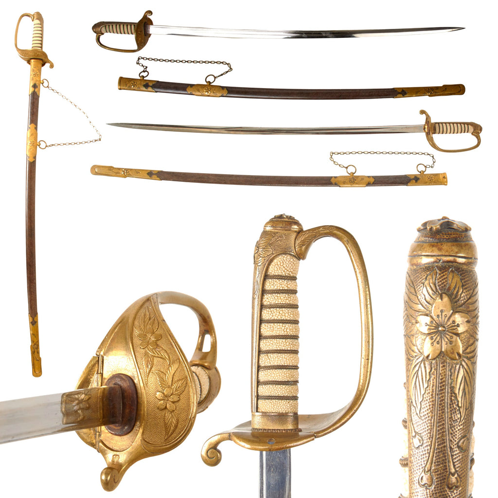 Original Japanese WWII Navy Officer Model 1883 Kyu-Gunto Sword with Polished Sharkskin Wooden Parade Scabbard Original Items
