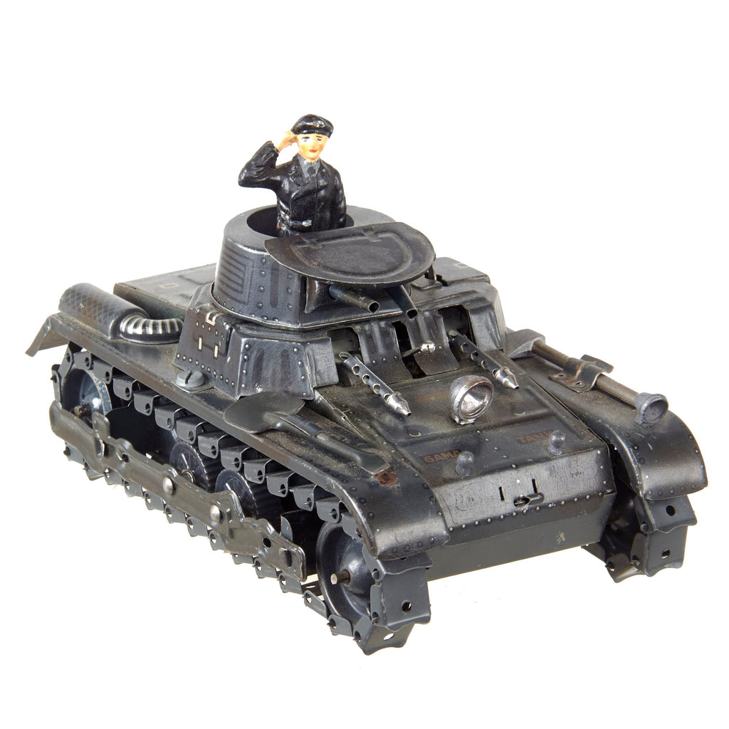 Original German WWII Gama Toy Tank DRGM Tin Litho with Panzer Trooper - Still Works but Needs Key Original Items