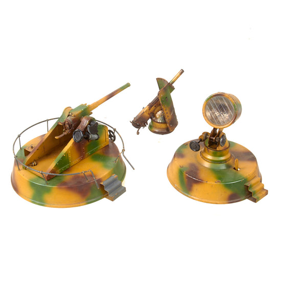 Original German WWII Era O&M Haußer Hausser Toy Camouflaged Fortress Guns & Searchlight Set - Three Total Original Items