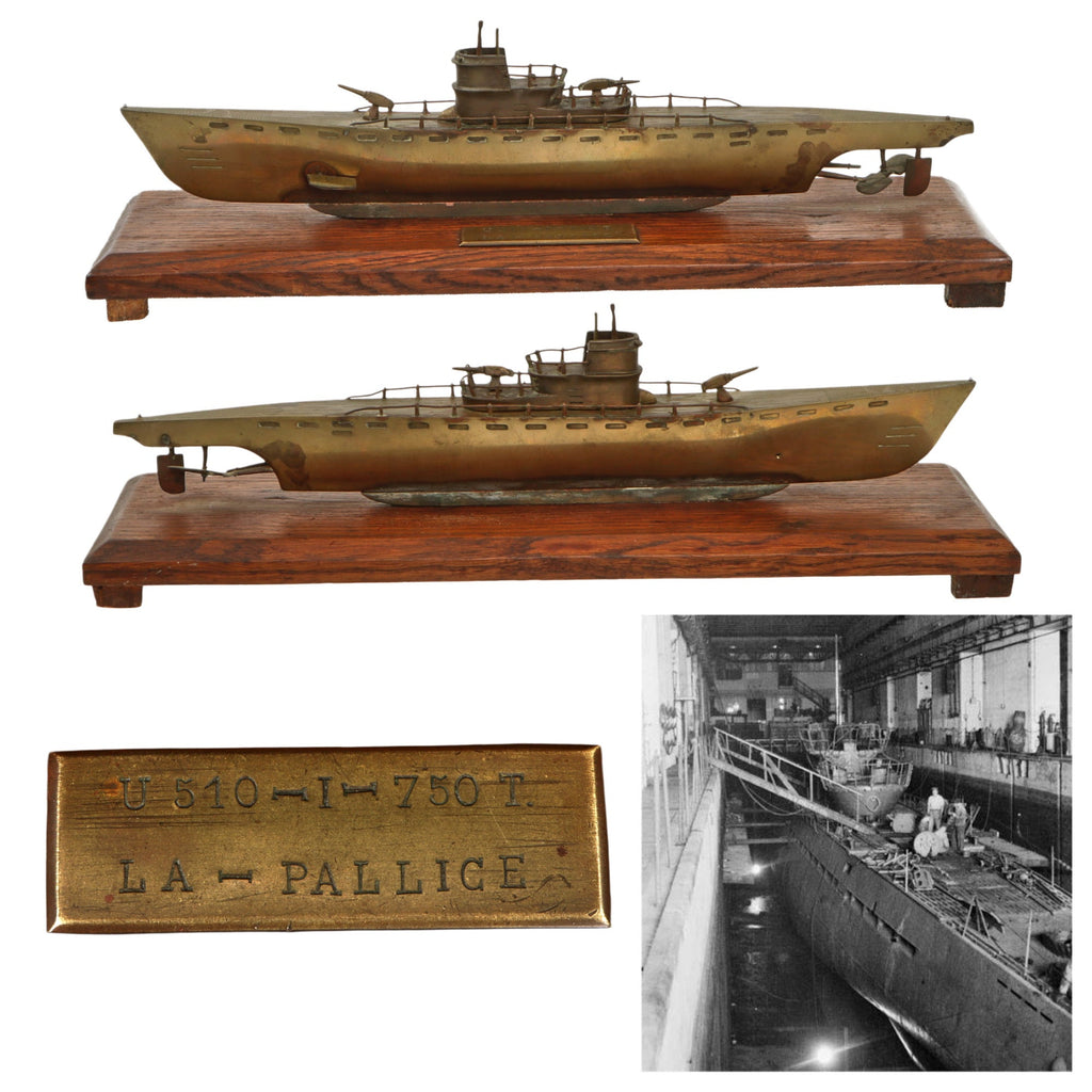Original German WWII Brass Model of U-510 “La Pallice” Part of New Rochelle Submarine Pens Post-War After Capture - Heavy Period Model Original Items