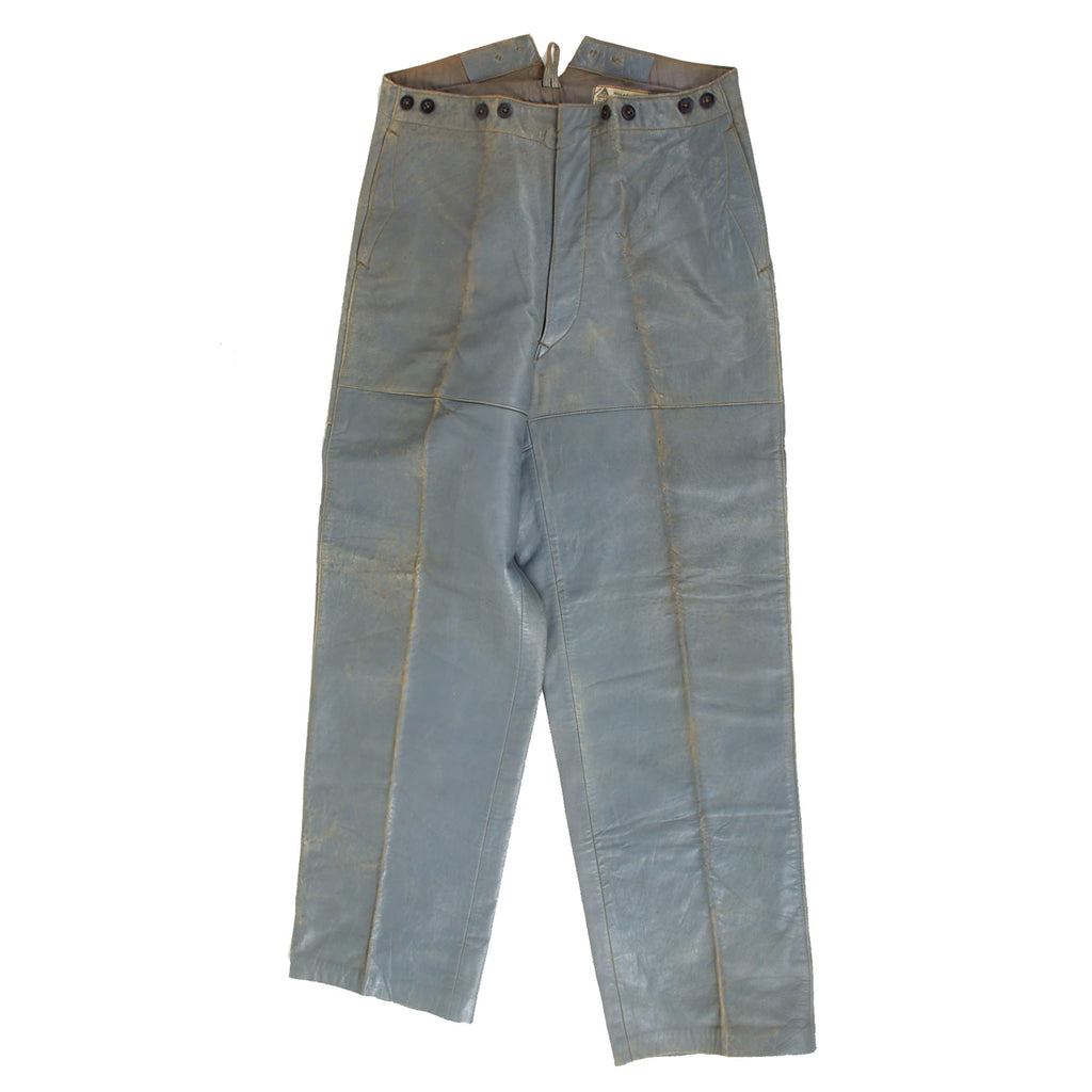 Original German WWII 1942 Dated Kriegsmarine U-Boat Blue Grey Leather Trousers by Thiel & Ergenzinger
