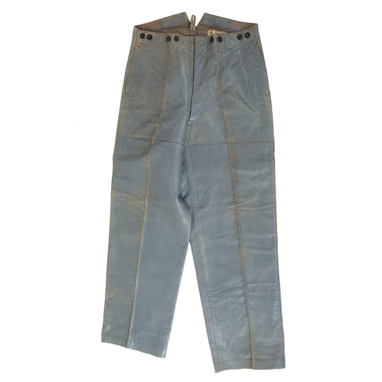 Original German WWII 1942 Dated Kriegsmarine U-Boat Blue Grey Leather Trousers by Thiel & Ergenzinger