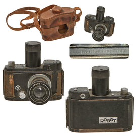 Original German WWII Luftwaffe-Marked ROBOT Luftwaffen Eigentem Camera with Rare Leather Case and Strap