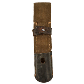 Original German WWII Late War "Last Ditch" Texled Canvas and Leather Bayonet Frog with Securing Strap