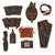 Original German WWII Wehrmacht Field Gear Lot with K98 Sling, Bayonet Frog, Pouches, Coconut Canteen, Pouches, and Camera - 8 Items