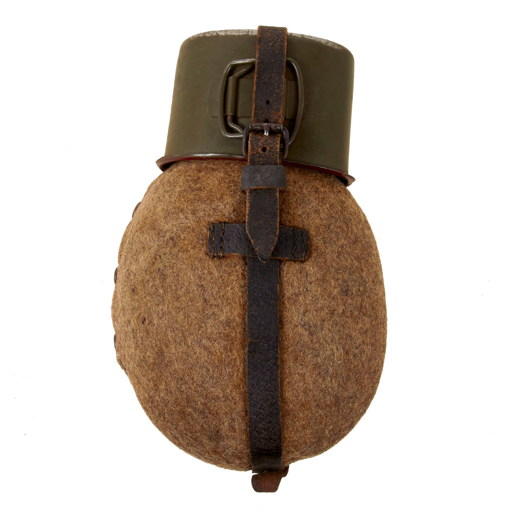 Original German WWII Aluminum M31 Canteen Rig with Aluminum Cup - Marked MN42 & RFI 38 Original Items