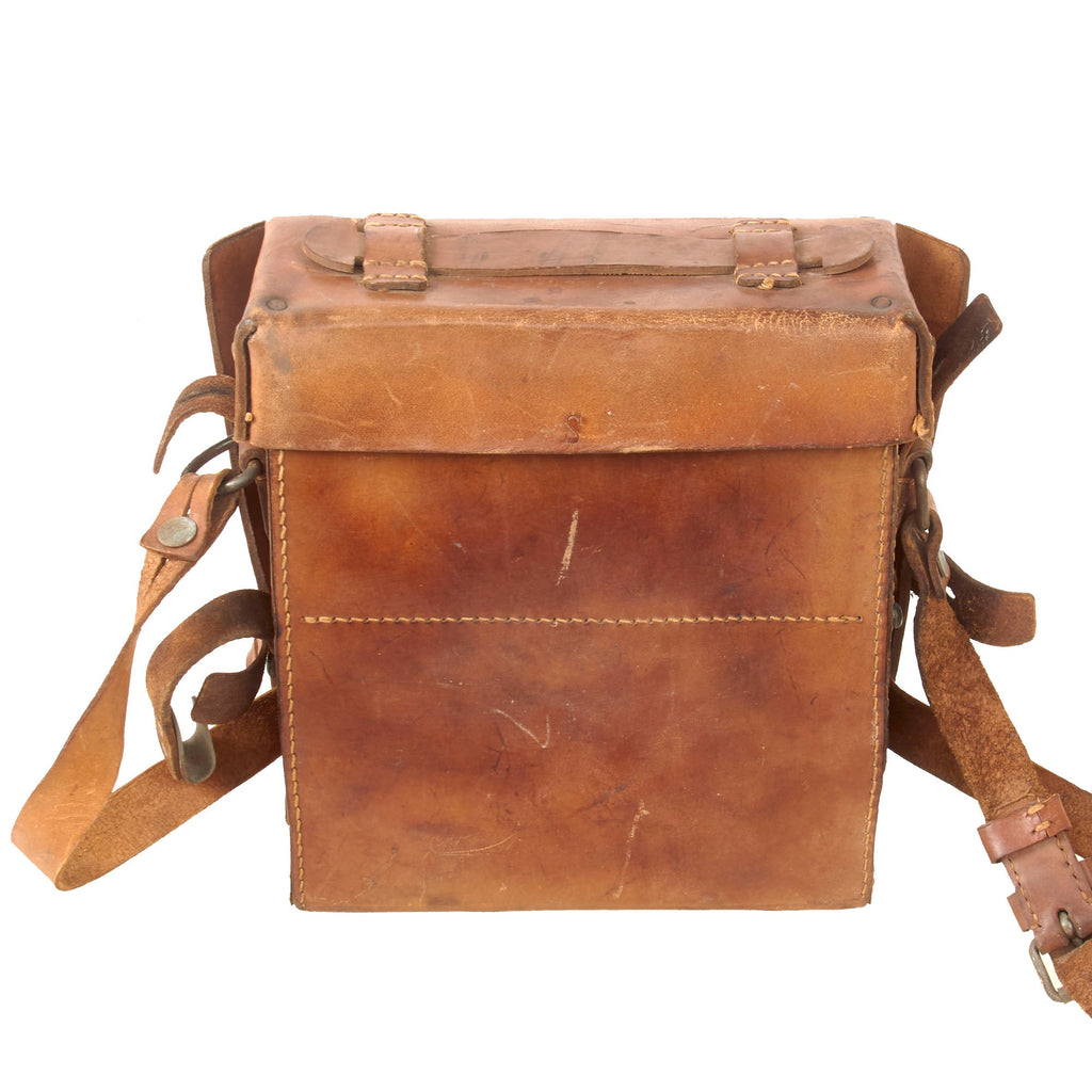 Original German WWII Large Pattern Field Medic Leather Case by E.G. Leuner GmbH with Shoulder Strap - Dated 1944 Original Items