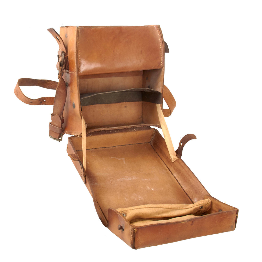 Original German WWII Large Pattern Field Medic Leather Case by E.G. Leuner GmbH with Shoulder Strap - Dated 1944 Original Items