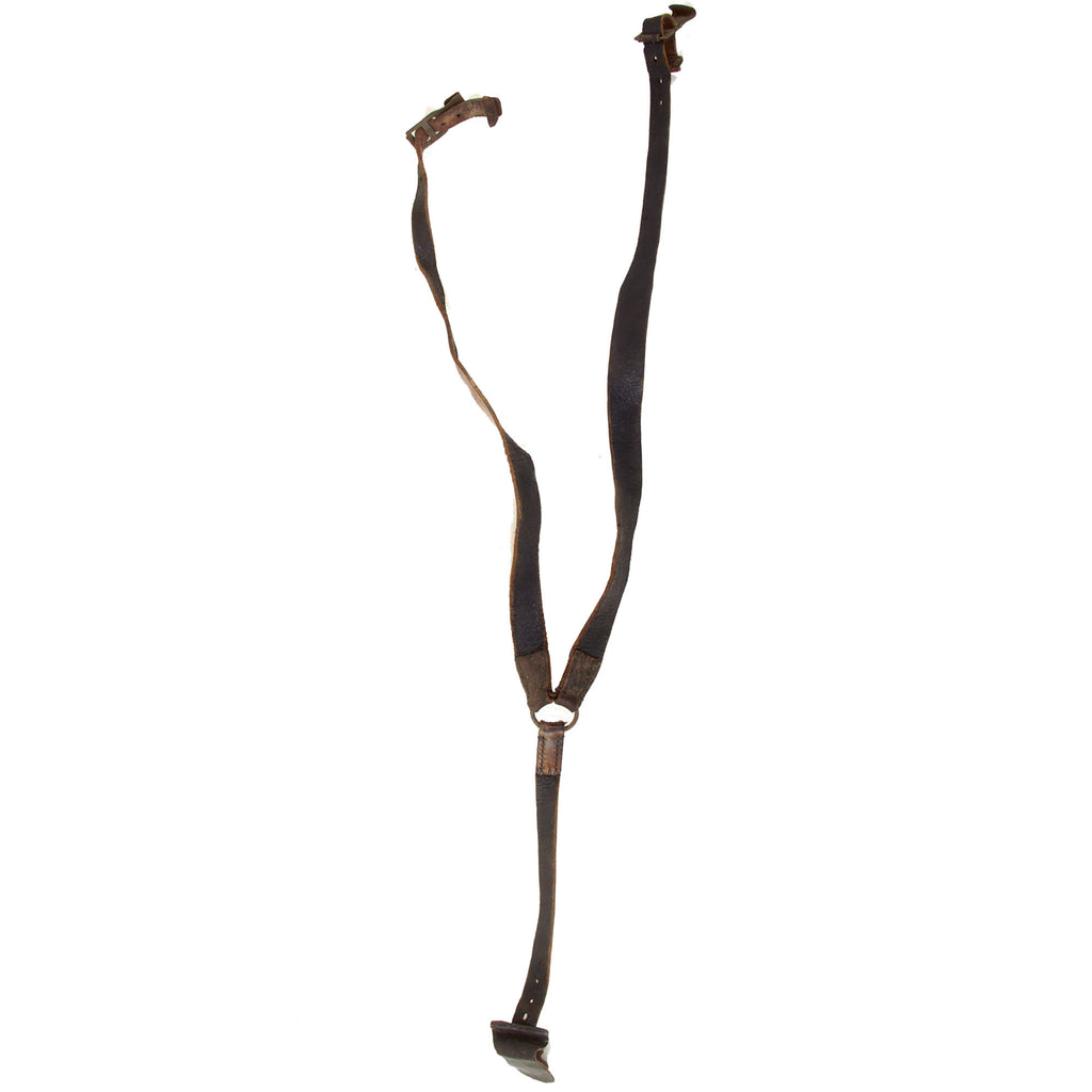 Original German WWII Lightweight Mounted Leather Combat Suspender Y Straps by Rahm & Kampmann of Wuppertal - Dated 1942 Original Items