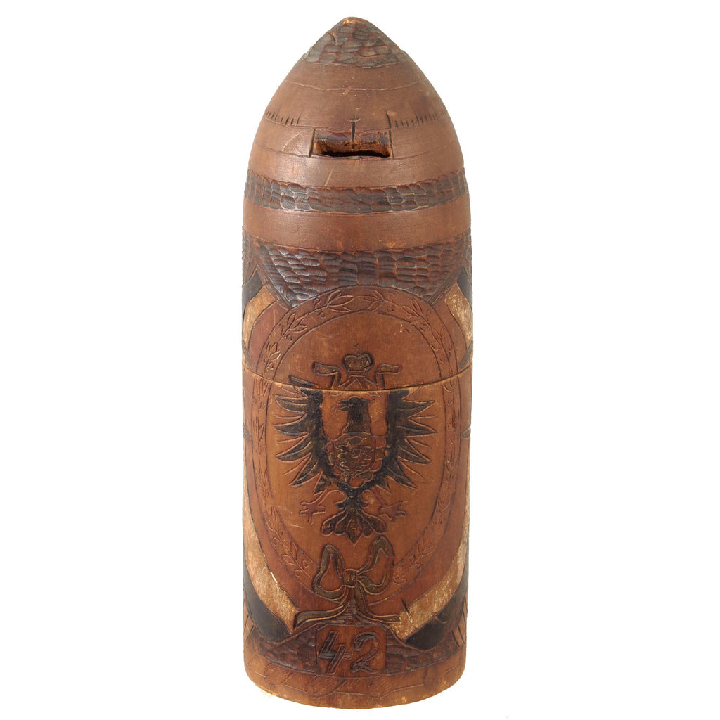 Original Imperial German WWI 2nd Silesian Field Artillery Regiment No. 42 Hand-Carved Artillery Shell Bank - Outstanding Original Items