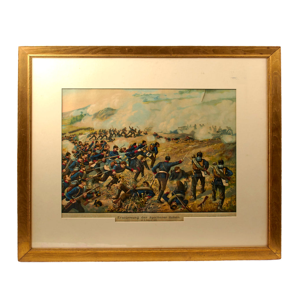 Original Imperial German Franco-Prussian War “Storming of the Spicheren Heights” Framed Battle Print - 26 3/4 x 29 ¾” Original Items