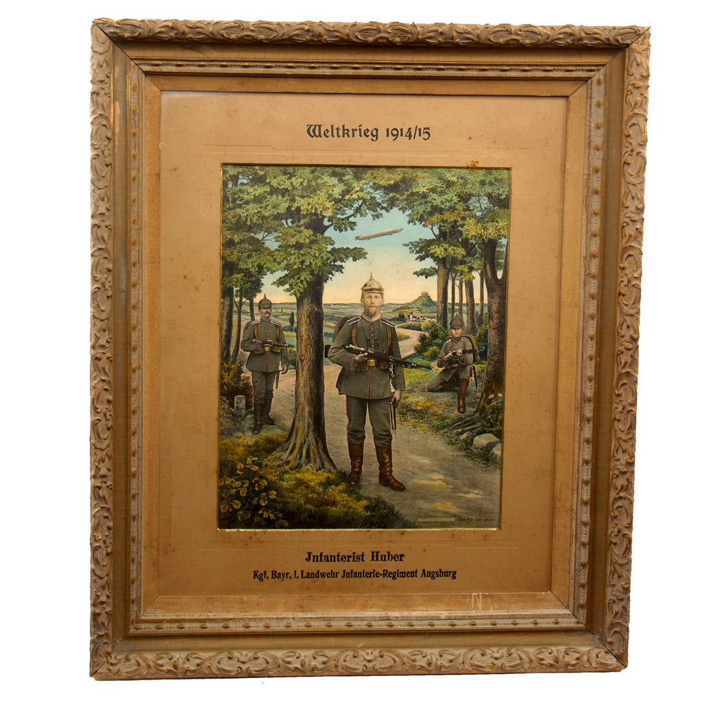 Original Imperial German WWI Framed World War 1914-15 Soldier Portrait - Königlich Bayerische (Kgl. Bayr.) 1. Landwehr-Infanterie-Regiment "Augsburg" - 20½ x 24½” Original Items