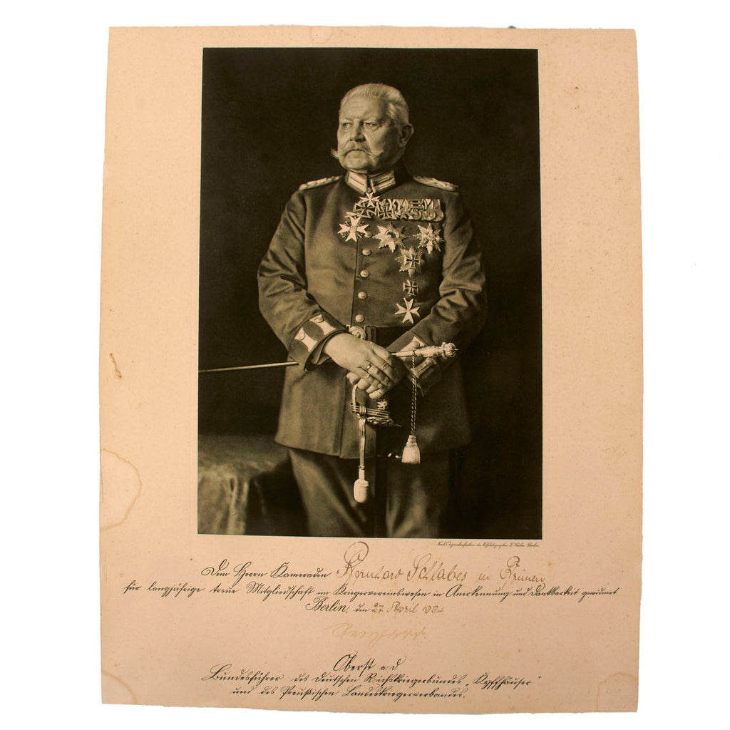 Original German Pre-WWI Paul von Hindenburg Kyffhäuserbund Dedication Document Dated April 27th, 1934 - 12½ x 16½” Original Items