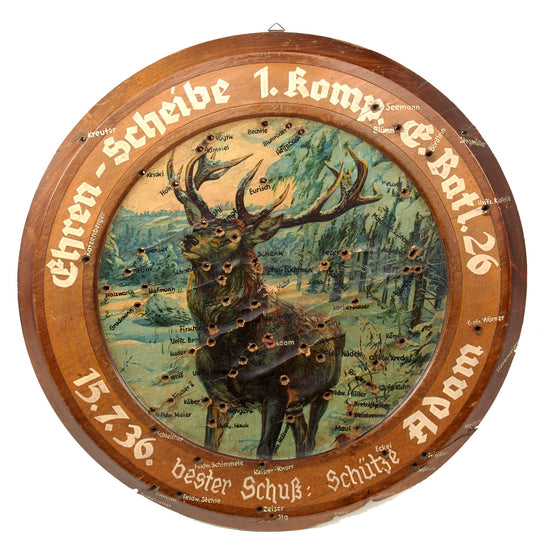 Original German Pre WWII Company Shooting Competition Wooden Target with Stag Illustration - 19 3/4" Wide Original Items