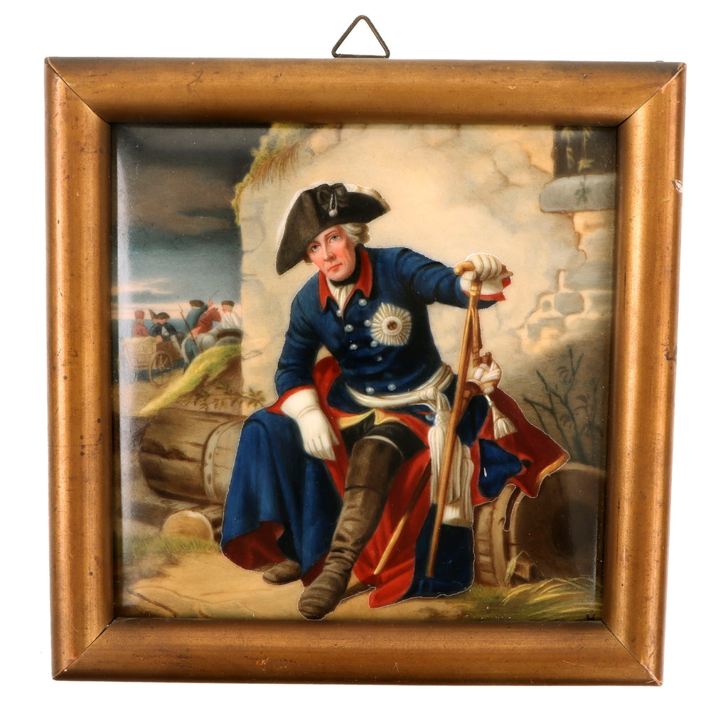 Original German Pre-WWII Era Framed Ceramic Hand Painted Portrait of Frederick the Great - 7 ⅛ x 7 ⅛” Original Items