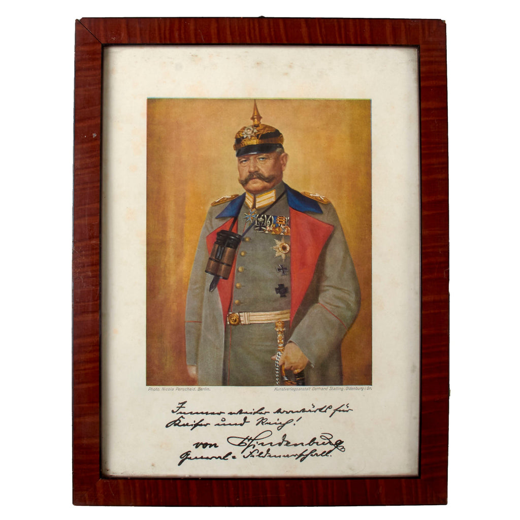 Original Imperial German WWI Framed Picture of Paul von Hindenburg with Caption Circa 1915 - 10 ¼ x 13 ¼” Original Items