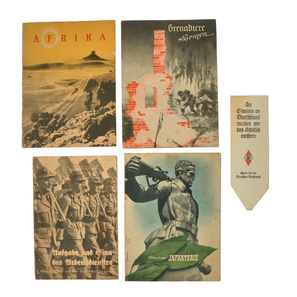 Original German WWII HJ National Youth Association Book Set - Four Paperback Books and Bookmark Original Items