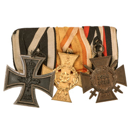 Original German WWI Medal Bar with Iron Cross 2nd Class, Grand Duchy of Mecklenburg-Schwerin 1914 Military Merit Cross, and Hindenburg Cross