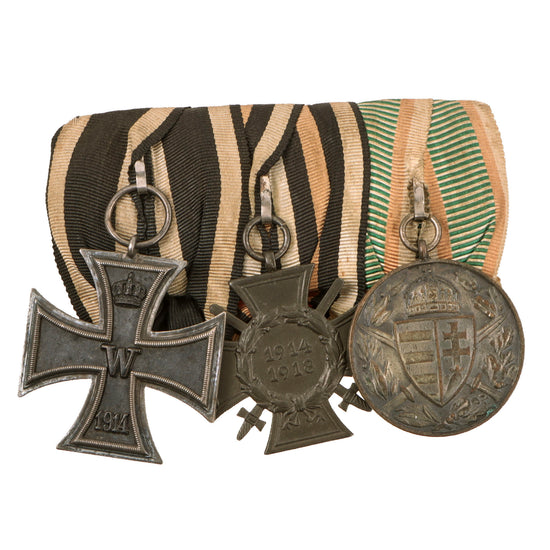 Original Imperial German WWI Era Medal Bar with EKII, Austro-Hungarian WWI Pro Deo et Patria Military Medal, and Hindenburg Cross Original Items
