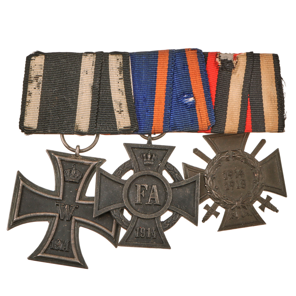 Original Imperial German WWI Era Medal Bar with 1914 EKII, Friedrich-August Cross, & Hindenburg Cross with Swords - 3 Awards