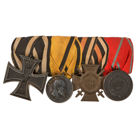 Original Imperial German WWI Era Medal Bar with EKII and Kingdom of Württemberg Medals - 4 Awards