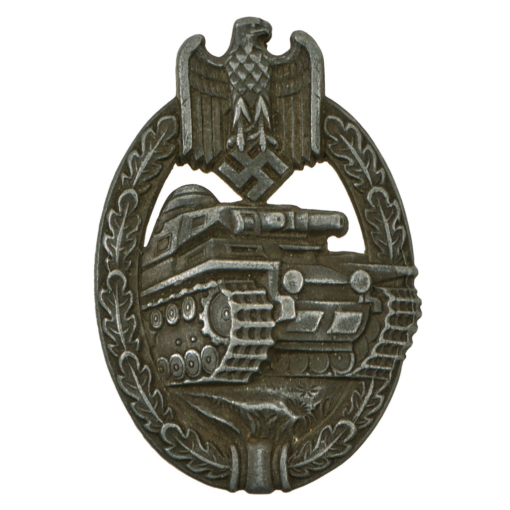 Original German WWII Silver Grade Panzer Assault Tank Badge - Unmarked Scoop Back Style Original Items