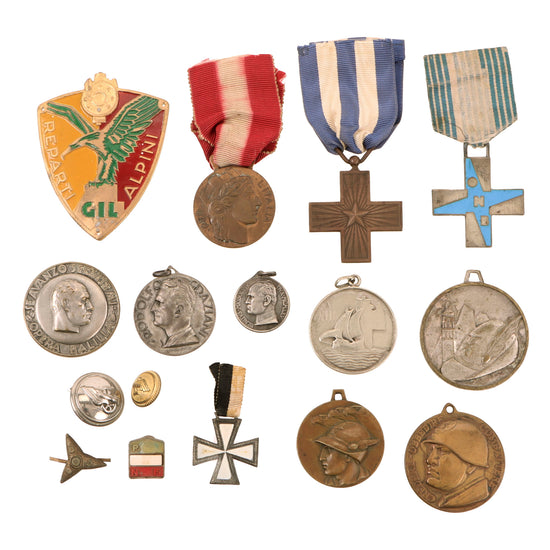 Original Italian WWII Medal & Insignia Lot with Buttons - 15 Items Total