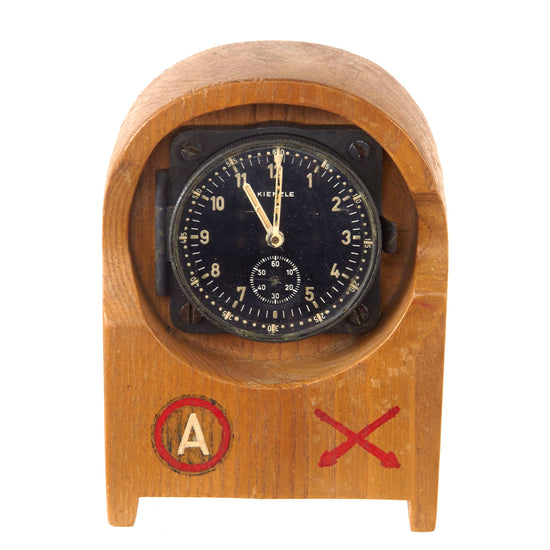 Original German WWII Luftwaffe BoUK2 Eight-Day Clock for Heinkel HE 111 by Kienzle Mounted in Named G.I. Souvenir Stand - Lt. L.D. Curley - Non-Functional Original Items