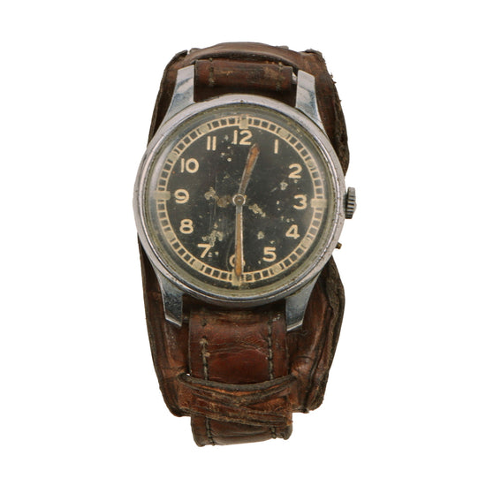 Original German WWII Private Purchase Wrist Watch Marked Boden Edelstahl with Original Brown Leather Band - Functional Original Items