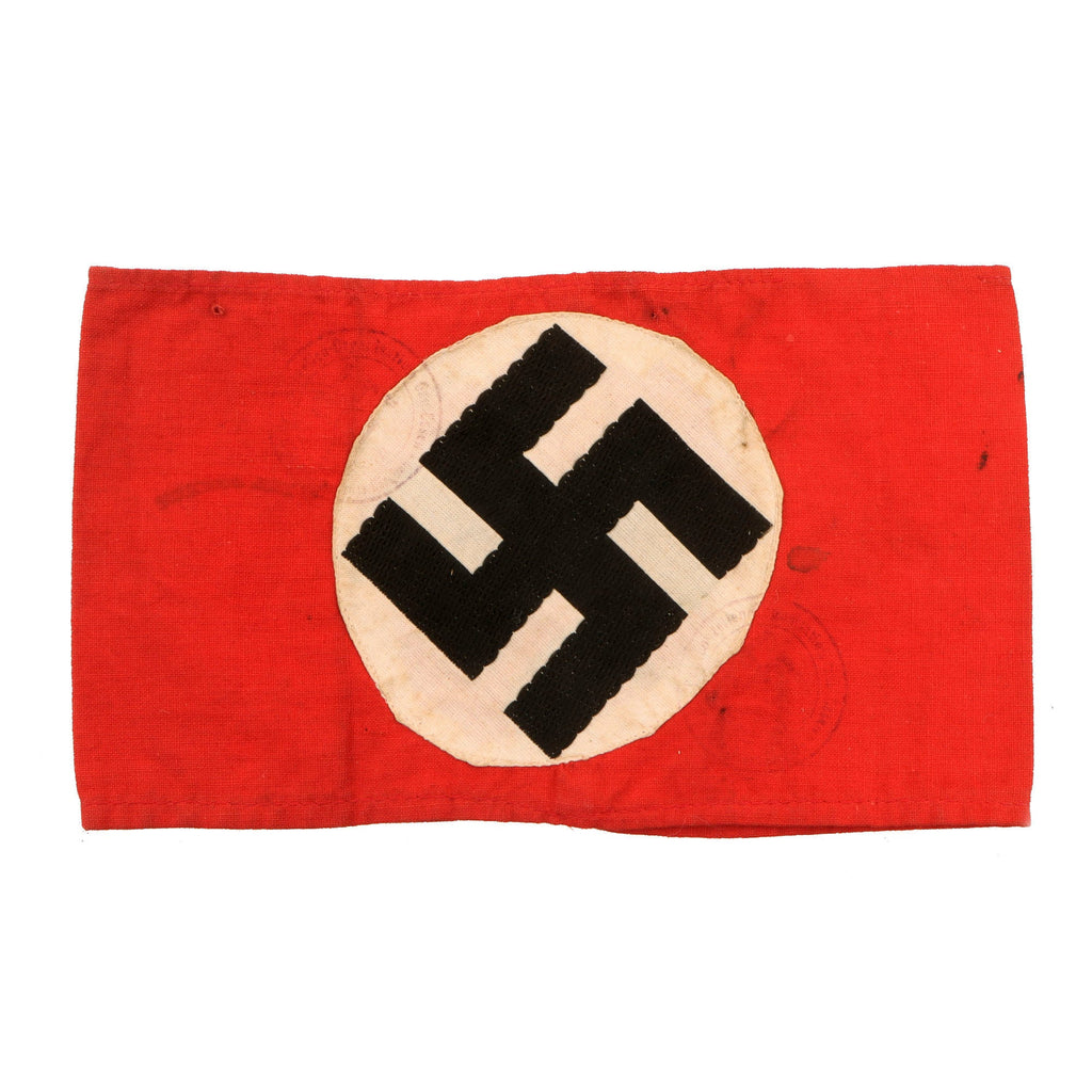 Original German WWII NSDAP Multi-piece Cotton Armband with BeVO Insignia and Faint Issue Stamp Original Items