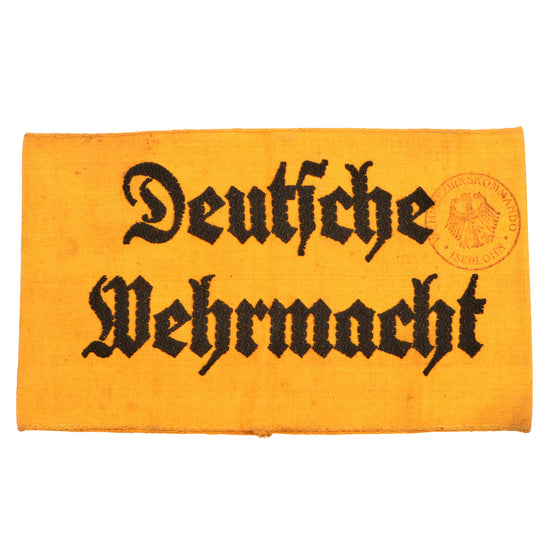 Original German WWII Deutsche Wehrmacht Machine Embroidered Armband with Military District Iserlohn Stamp Original Items