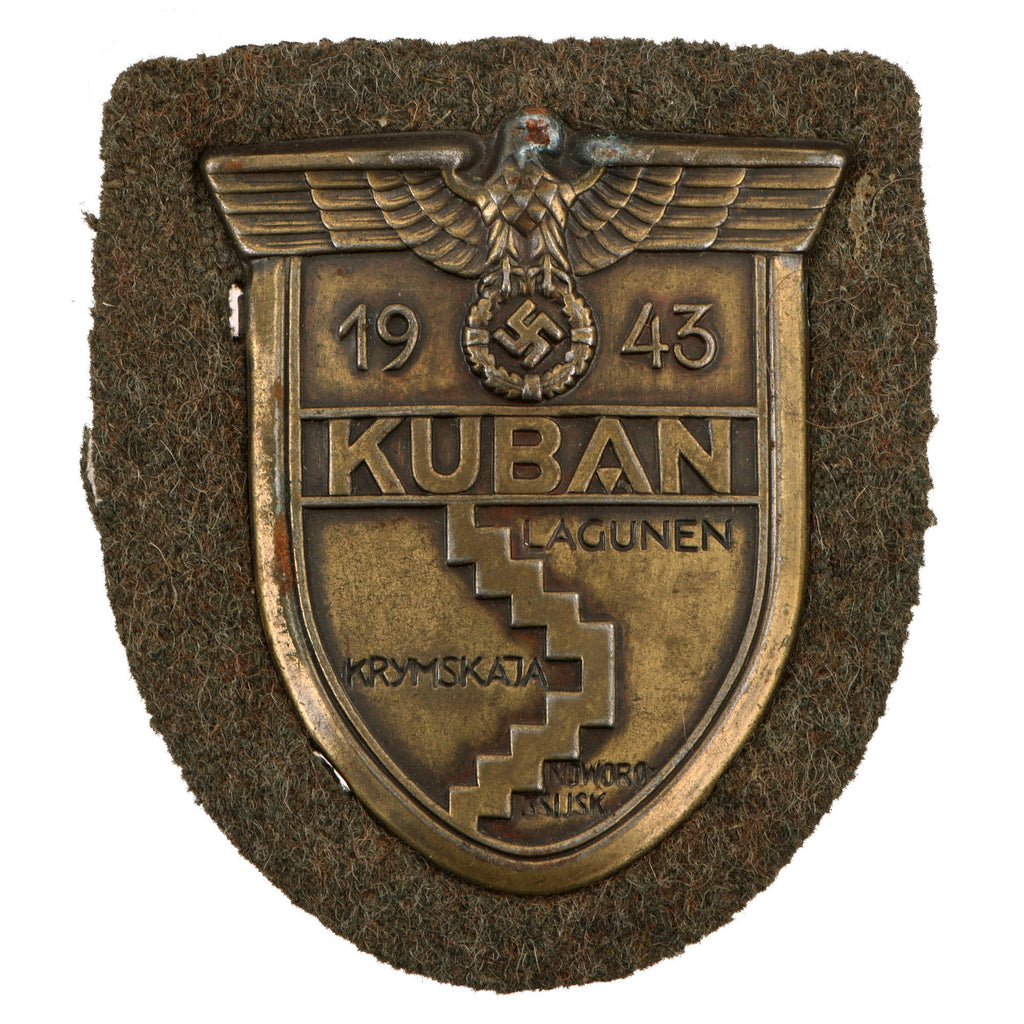 Original German WWII Heer Army Kuban Bridgehead Shield Decoration with Fabric & Back Plate - Ärmelschild Kuban Original Items