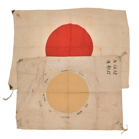 Original U.S. WWII “Seabee Special” Japanese Good Luck "Tojo" Flag & Plain Meatball Flag - GI Made to Sell and Trade - 23 x 33½” & 26 x 39” Original Items