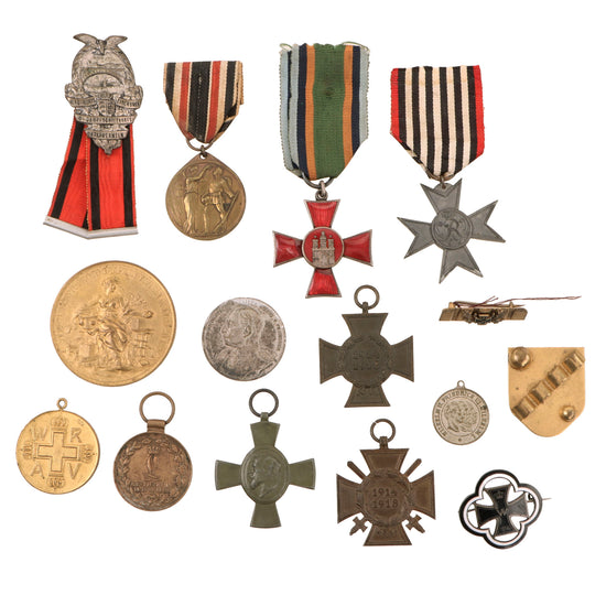 Original Imperial German WWI Medal & Pin Lot - 15 Pieces Total