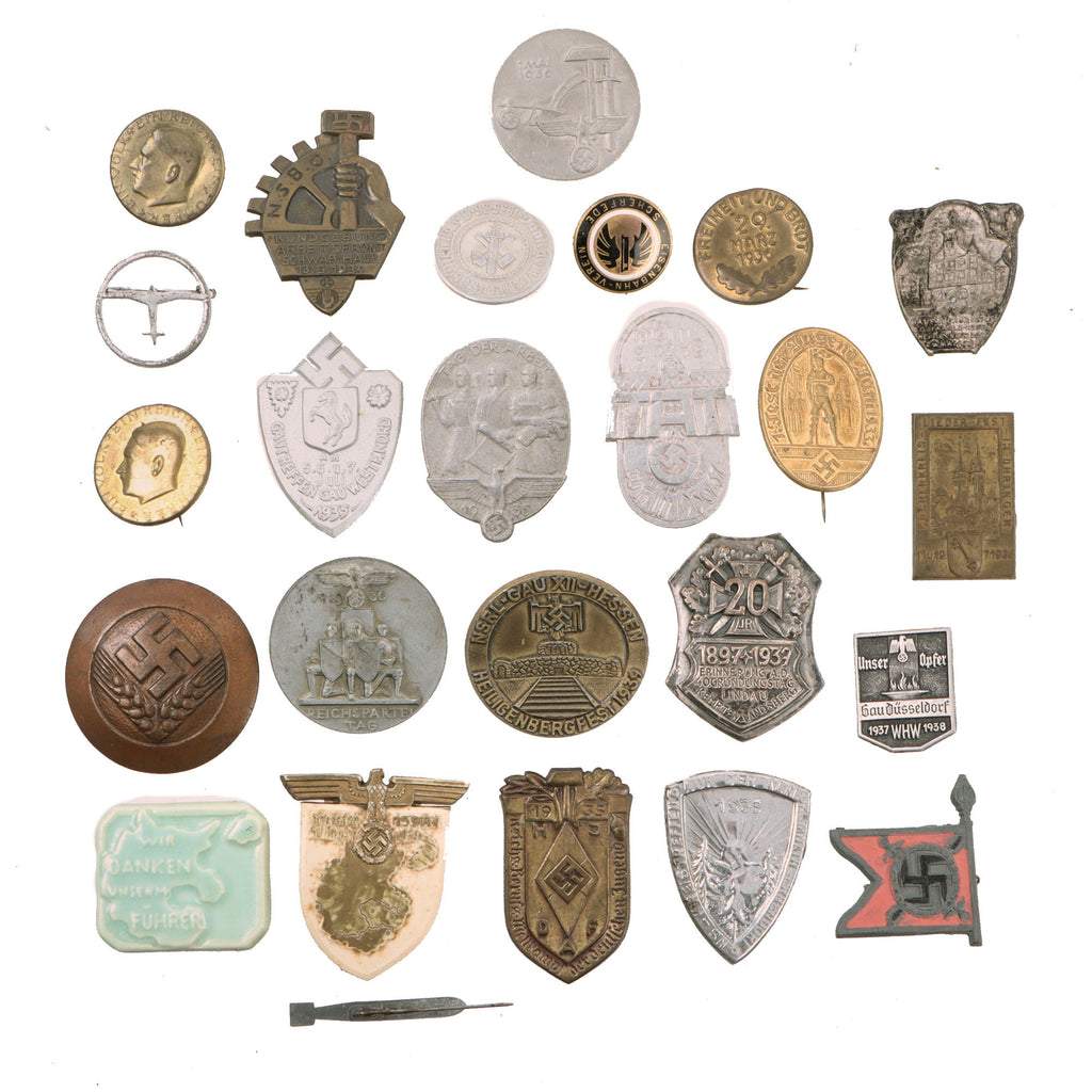 DRAFTR Original German & Related European Pre-WWII / WWII Political, WHW, Luftschutz & Commemorative Badge & Tinnie Collection - Lot of 25 Original Items