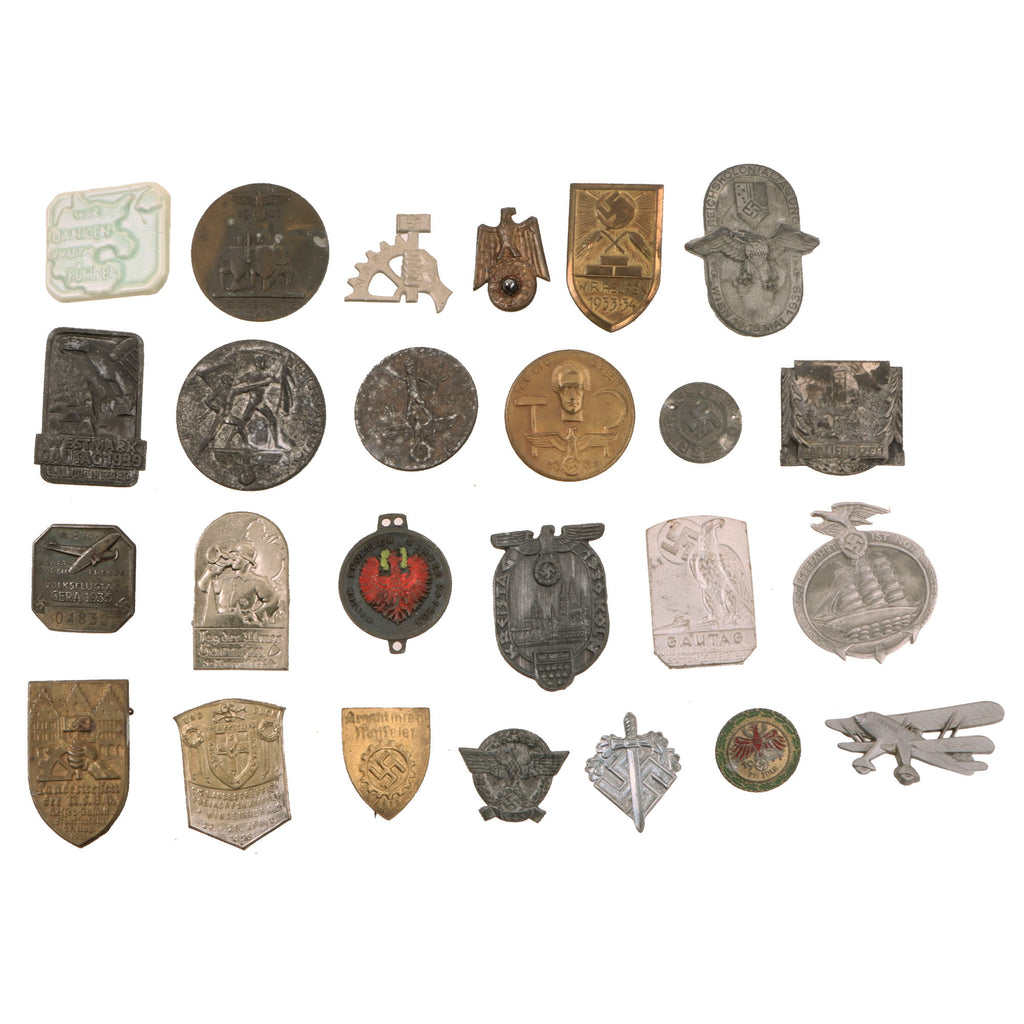 Original German WWII Era Medal and Tinnie Event Pins and Collectible Pins - Set of 25