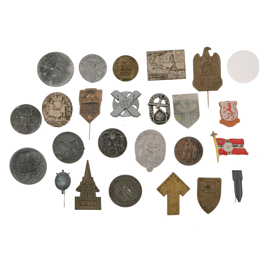 Original German & Related European Pre-WWII / WWII Political, WHW, Luftschutz & Commemorative Badge & Tinnie Collection - Lot of 25