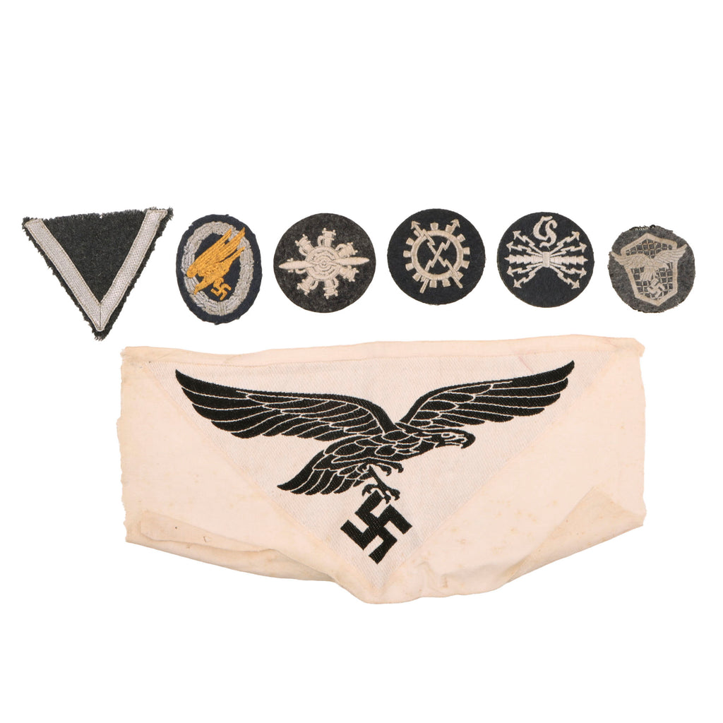 Original German WWII Luftwaffe Air Force Fabric Insignia Grouping with Multiple Trade Badges - 7 Items