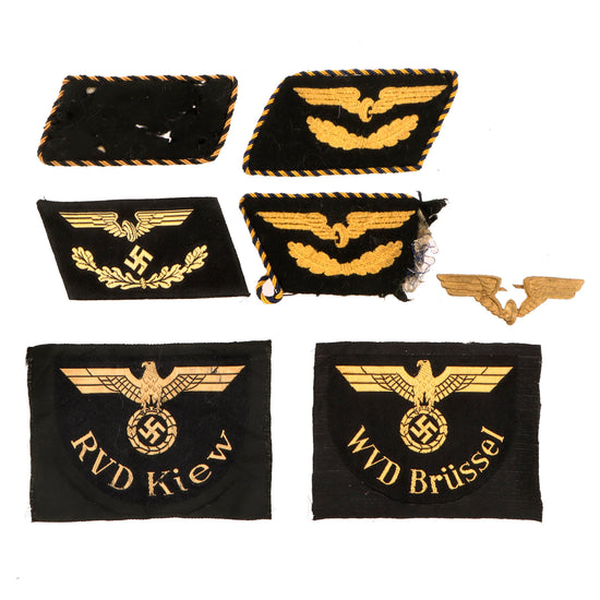Original German WWII Deutsches Reichsbahn National Railway Insignia Lot with Collar Tabs and Sleeve Eagles - 7 Items Original Items