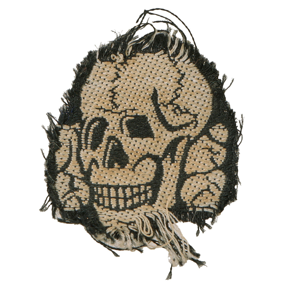Original German WWII SS Bevo Style Embroidered EM/NCO Totenkopf Skull Cap Insignia - Cut Off Original Items