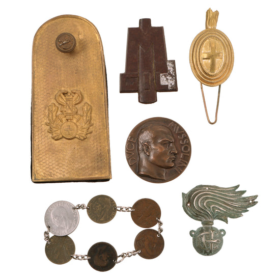 Original Italian WWII Army & Gioventù Italiana del Littorio GIL Insignia Lot with Coin Bracelet - 6 Items Total Original Items
