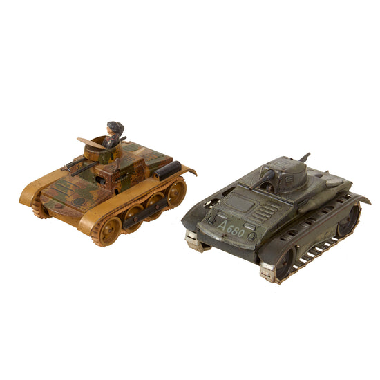 Original German WWII Pair of Toy Tanks DRGM Tin Lithos with One Trooper - 3 Items Total Original Items