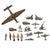 Original German WWII Era Toy Lot with Brass Stuka Plane, Ceramic Soldier Pins, and Early Plastic Toys
